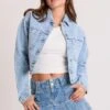 Women's Cropped Lace Up Back Denim Jacket -Wana Fashion Shop J122376 36Y 1
