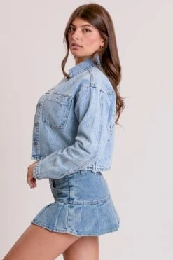 Women's Cropped Lace Up Back Denim Jacket -Wana Fashion Shop J122376 36Y 2