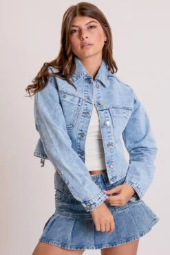 Women's Cropped Lace Up Back Denim Jacket -Wana Fashion Shop J122376 36Y 5
