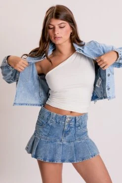 Women's Cropped Lace Up Back Denim Jacket -Wana Fashion Shop J122376 36Y 6