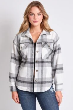 Women's Oversized Plaid Flannel Sherpa Shacket -Wana Fashion Shop J1227SSH GYCRP 1 03e56130 6a69 46f0 80e3 25f3f1aafb8e