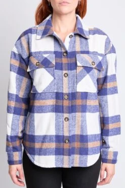 Women's Oversized Plaid Flannel Sherpa Shacket -Wana Fashion Shop J1227SSH NVCRP 1