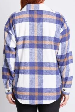 Women's Oversized Plaid Flannel Sherpa Shacket -Wana Fashion Shop J1227SSH NVCRP 3
