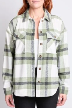 Women's Oversized Plaid Flannel Sherpa Shacket -Wana Fashion Shop J1227SSH OLCRP 4 ce840da0 cbc0 4598 b44d 3b65905f4e7f