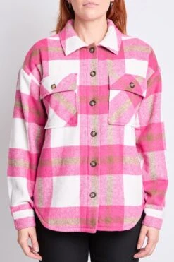 Women's Oversized Plaid Flannel Sherpa Shacket -Wana Fashion Shop J1227SSH PKCRP 1 5958ccc5 575d 47e7 b04f 272d2adb3960