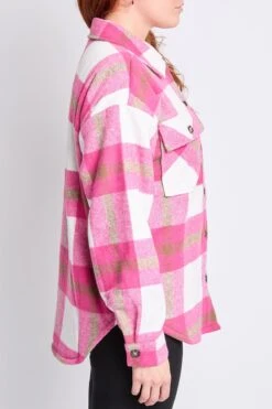 Women's Oversized Plaid Flannel Sherpa Shacket -Wana Fashion Shop J1227SSH PKCRP 2 3cd09d08 2482 456c 87d4 350f735352c5