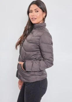 Women's Winter Puffer Jacket With Faux Fur Hoodie -Wana Fashion Shop J1623 CHARCOAL 7