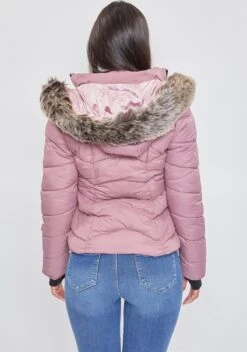 Women's Winter Puffer Jacket With Faux Fur Hoodie -Wana Fashion Shop J1623 MAUVE 2