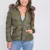 Women's Winter Puffer Jacket With Faux Fur Hoodie -Wana Fashion Shop J1623 OLIVE 2