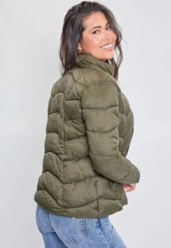 Women's Winter Puffer Jacket With Faux Fur Hoodie -Wana Fashion Shop J1623 OLIVE 7