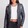 Women's Winter Faux Leather Jacket With Sherpa Fur Hoodie