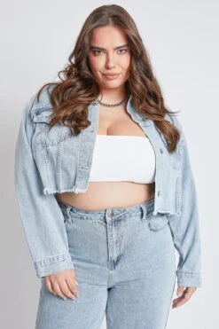 Women's Plus Cropped Denim Jacket 14 Women's Plus Cropped Denim Jacket -Wana Fashion Shop JP115276 2956L 2