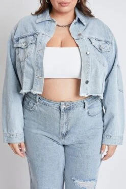 Women's Plus Cropped Denim Jacket 13 Women's Plus Cropped Denim Jacket -Wana Fashion Shop JP115276 2956L 4