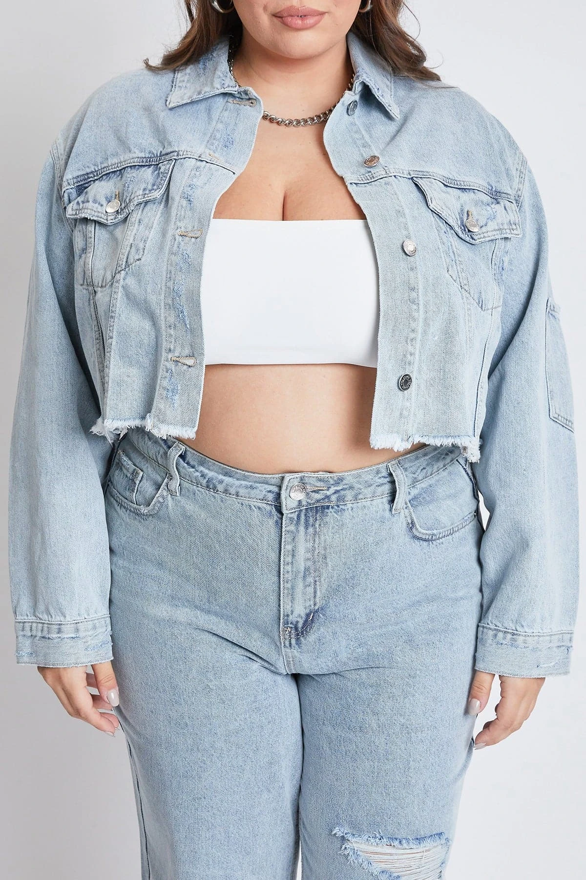 Women's Plus Cropped Denim Jacket 7 Women's Plus Cropped Denim Jacket - Image 5