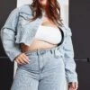 Women's Plus Cropped Denim Jacket 1 Women's Plus Cropped Denim Jacket -Wana Fashion Shop JP115276 2956L EP96876 2956L LS2
