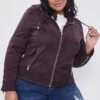 Women's Plus Faux Suede Jacket With Detachable Hoodie