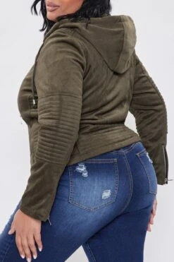 Women's Plus Faux Suede Jacket With Detachable Hoodie -Wana Fashion Shop JP1401 81 4