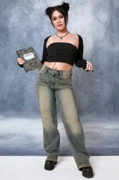 Women's Relaxed Wide Leg Rigid Denim Jeans -Wana Fashion Shop P008114 04BT LAUREN LS2