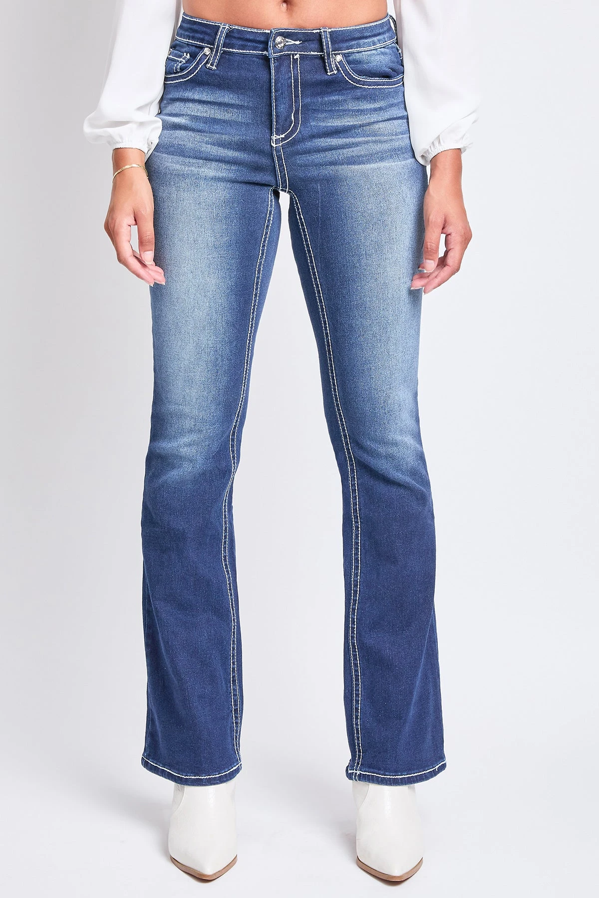 Women's Mid Rise Heavy Stitch Bootcut Cross Studded Jeans 11 Women's Mid Rise Heavy Stitch Bootcut Cross Studded Jeans - Image 9