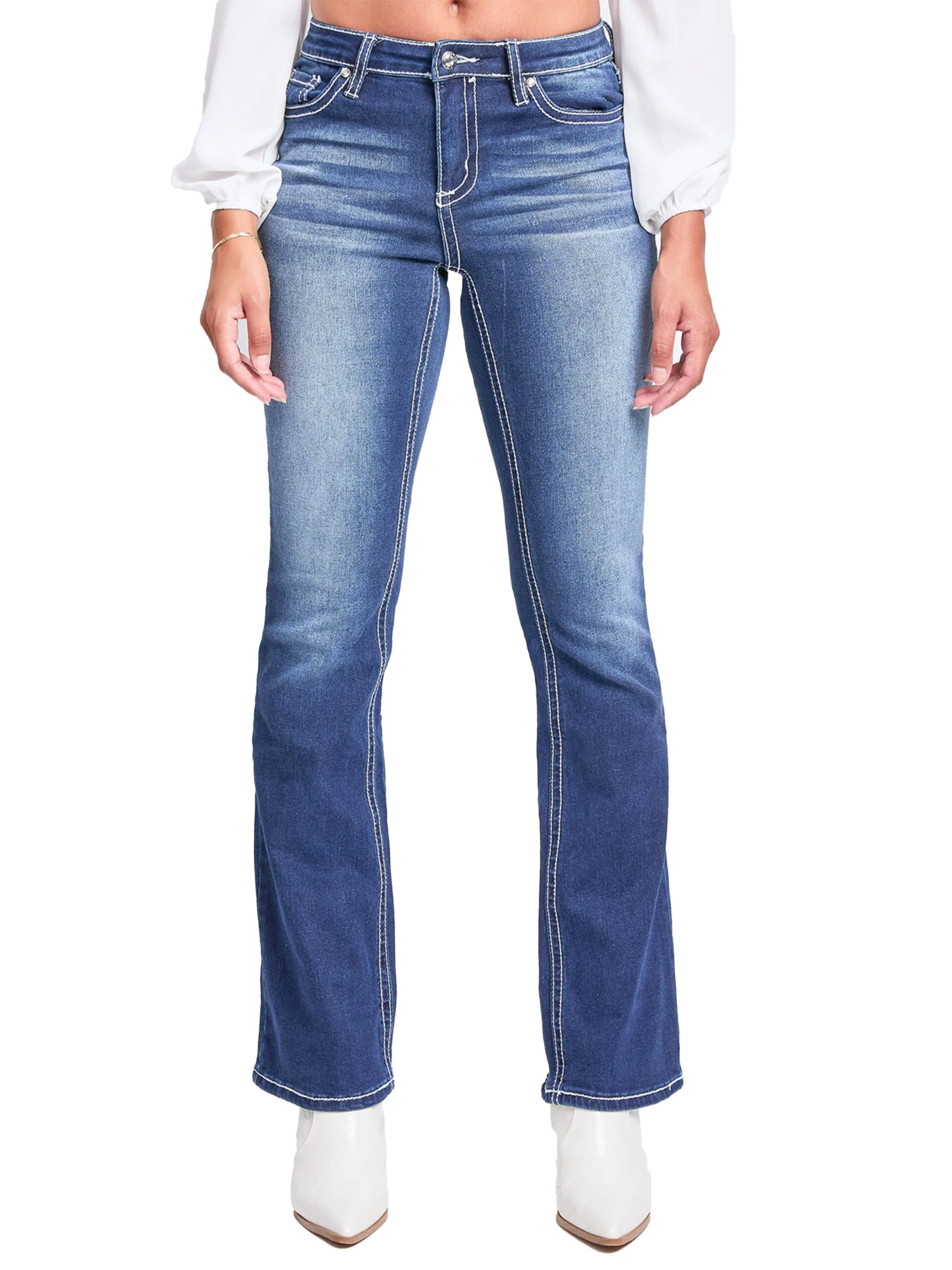 Women's Mid Rise Heavy Stitch Bootcut Cross Studded Jeans 16 Women's Mid Rise Heavy Stitch Bootcut Cross Studded Jeans - Image 14