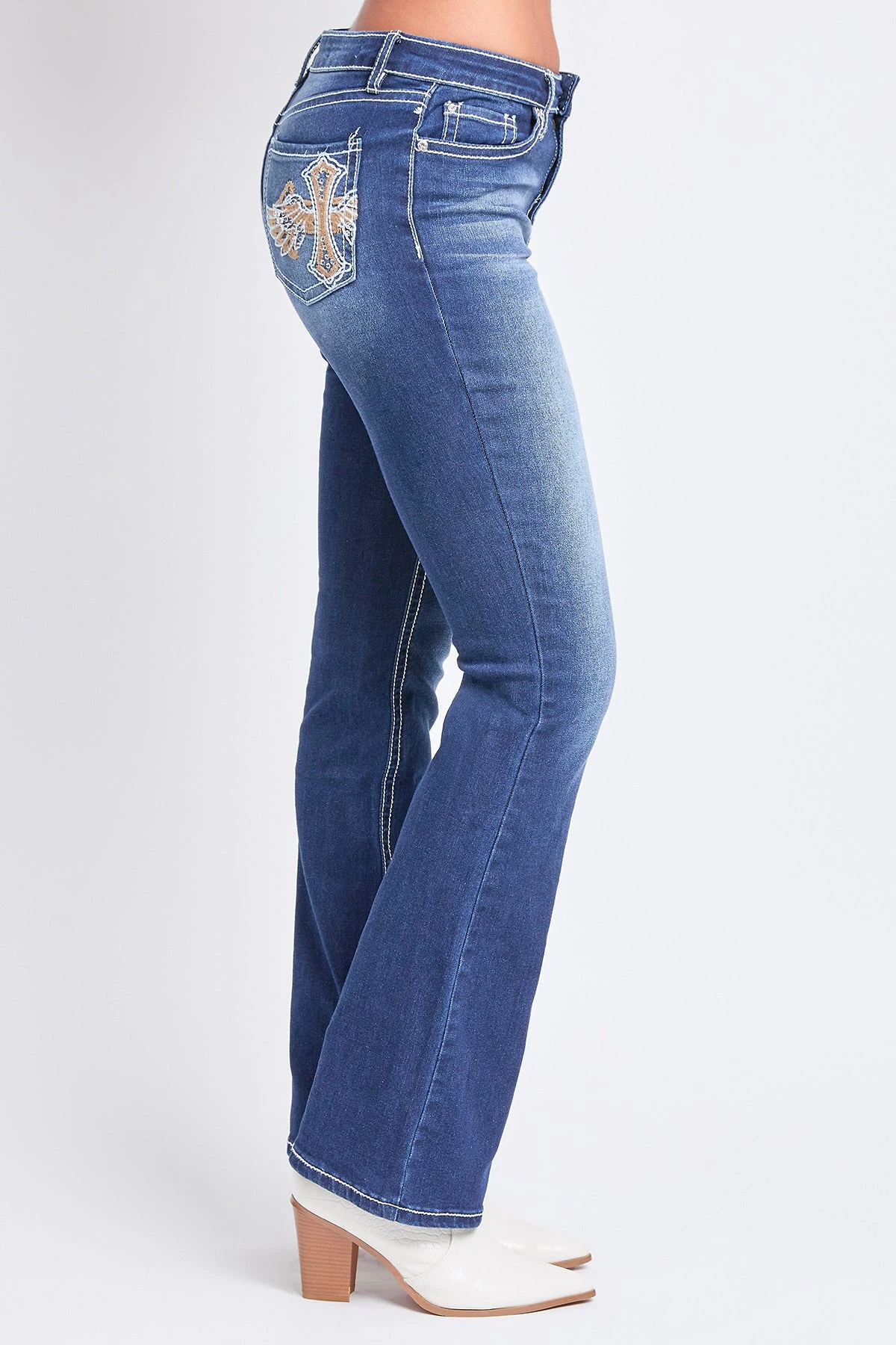 Women's Mid Rise Heavy Stitch Bootcut Cross Studded Jeans 12 Women's Mid Rise Heavy Stitch Bootcut Cross Studded Jeans - Image 10