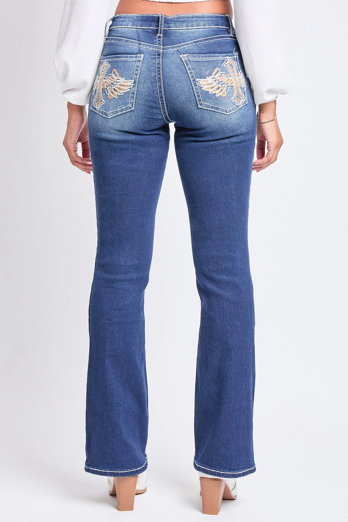 Women's Mid Rise Heavy Stitch Bootcut Cross Studded Jeans 14 Women's Mid Rise Heavy Stitch Bootcut Cross Studded Jeans - Image 12