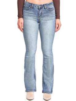 Women's Heavy Stitch Mid Rise Bootcut Stud Jeans -Wana Fashion Shop P011386 08R2 1 1