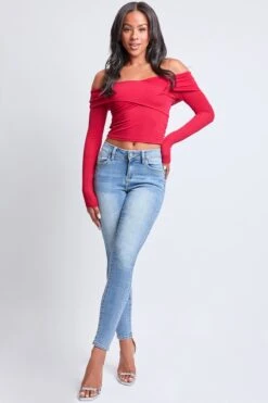 Women's WannaBettaButt Mid Rise Embroidered Skinny Jean -Wana Fashion Shop P011675 200M 4