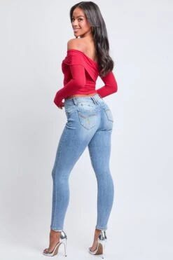 Women's WannaBettaButt Mid Rise Embroidered Skinny Jean -Wana Fashion Shop P011675 200M 6