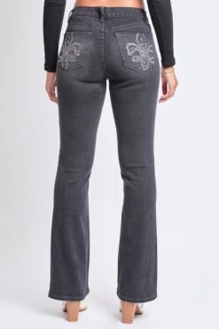 Women's Mid Rise Studded Fleur De Lis Bootcut Jeans -Wana Fashion Shop P016986 W02 3
