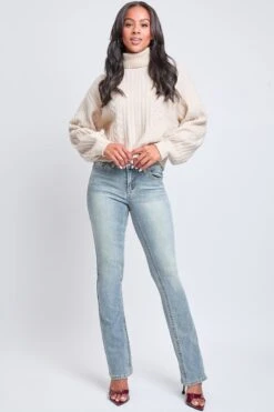 Women's Mid Rise Heavy Stitch Bootcut Loop Studded Jeans -Wana Fashion Shop P020686 08VT 5