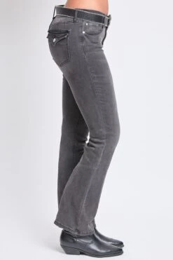 Women's Mid Rise Flap Pocket Belted Bootcut Jeans -Wana Fashion Shop P0209B126 08X 3