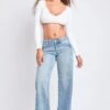 Women's Mid Rise Rigid Detailed Wide Leg Jeans -Wana Fashion Shop P023476 08J 4
