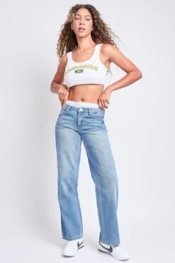 Women's Mid Rise Relax Fit Wide Leg Boxer Jeans 27 Women's Mid Rise Relax Fit Wide Leg Boxer Jeans -Wana Fashion Shop P028776 09C 6