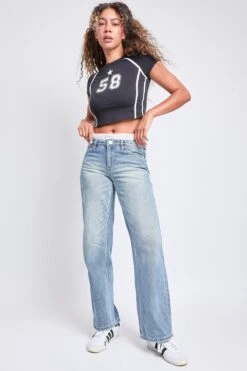 Women's Mid Rise Relax Fit Wide Leg Boxer Jeans 30 Women's Mid Rise Relax Fit Wide Leg Boxer Jeans -Wana Fashion Shop P028776 16CT 5