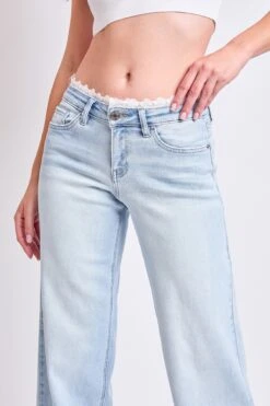 Women's Luxe Lace Trim Wide Leg Jeans -Wana Fashion Shop P036660 08Q 5