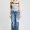 Women's Low Rise Patchwork Straight Leg Jeans 2 Women's Low Rise Patchwork Straight Leg Jeans -Wana Fashion Shop P050176 248Y 1
