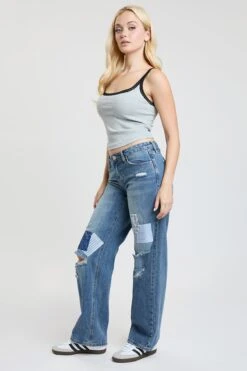 Women's Low Rise Patchwork Straight Leg Jeans -Wana Fashion Shop P050176 248Y 3