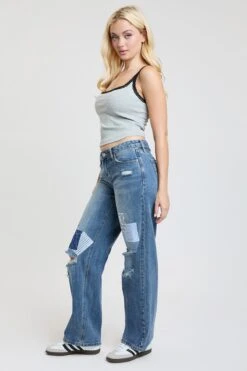 Women's Low Rise Patchwork Straight Leg Jeans -Wana Fashion Shop P050176 248Y 5