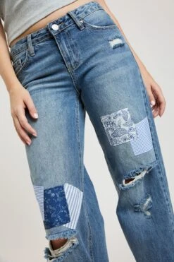 Women's Low Rise Patchwork Straight Leg Jeans -Wana Fashion Shop P050176 248Y 8