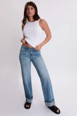 Women's Luxe Brittany Low Rise Wide Leg Cuff Jeans 22 Women's Luxe Brittany Low Rise Wide Leg Cuff Jeans -Wana Fashion Shop P053399 08C 4