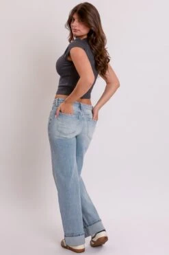 Women's Luxe Brittany Low Rise Wide Leg Cuff Jeans 21 Women's Luxe Brittany Low Rise Wide Leg Cuff Jeans -Wana Fashion Shop P053399 08VT 4 1