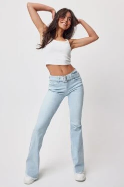Women's Belted Flare Jeans -Wana Fashion Shop P104050 Q08 LS3