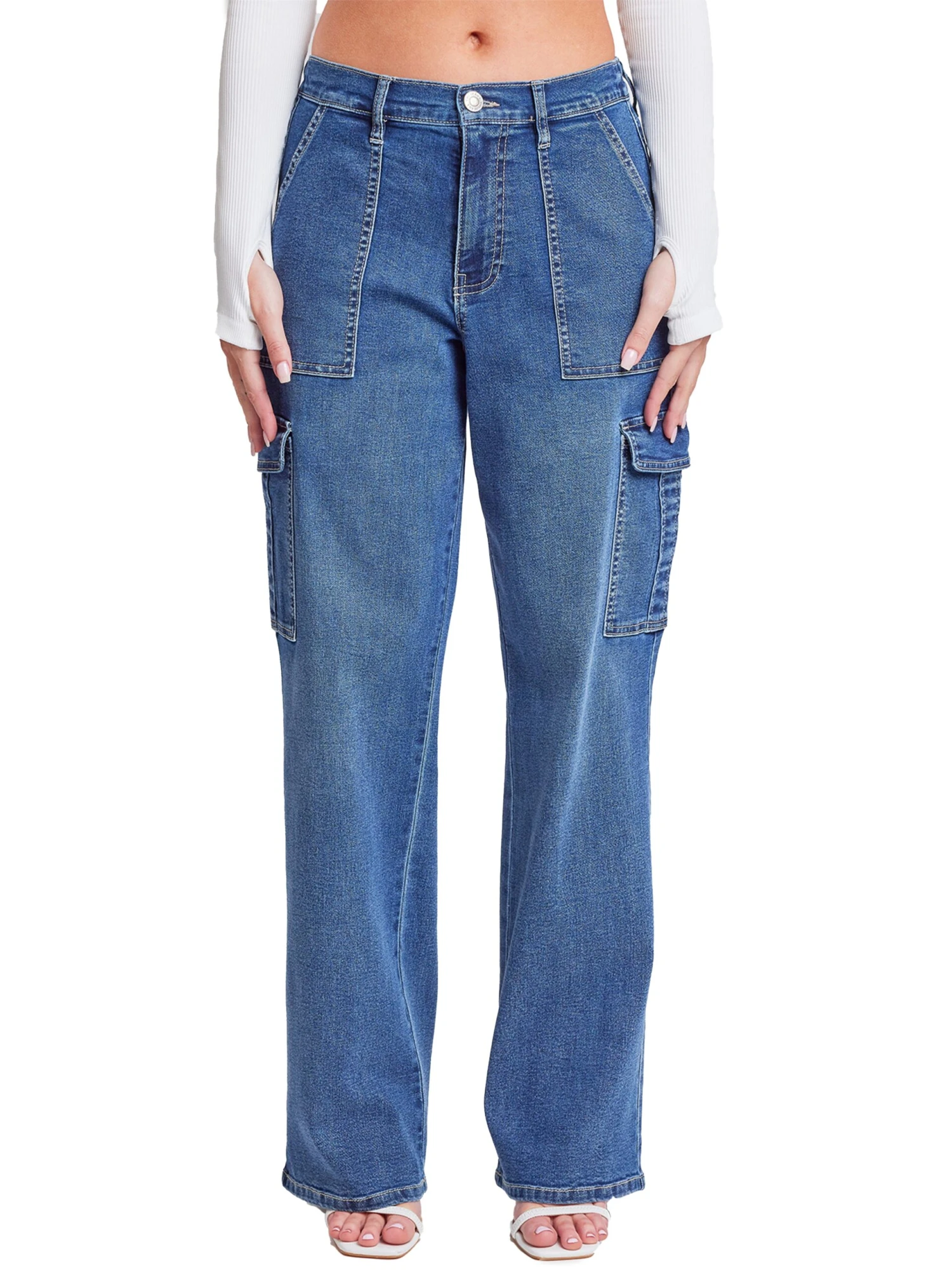 Women's Elastic Waist Straight Leg Cargo Jean 12 Women's Elastic Waist Straight Leg Cargo Jean - Image 10