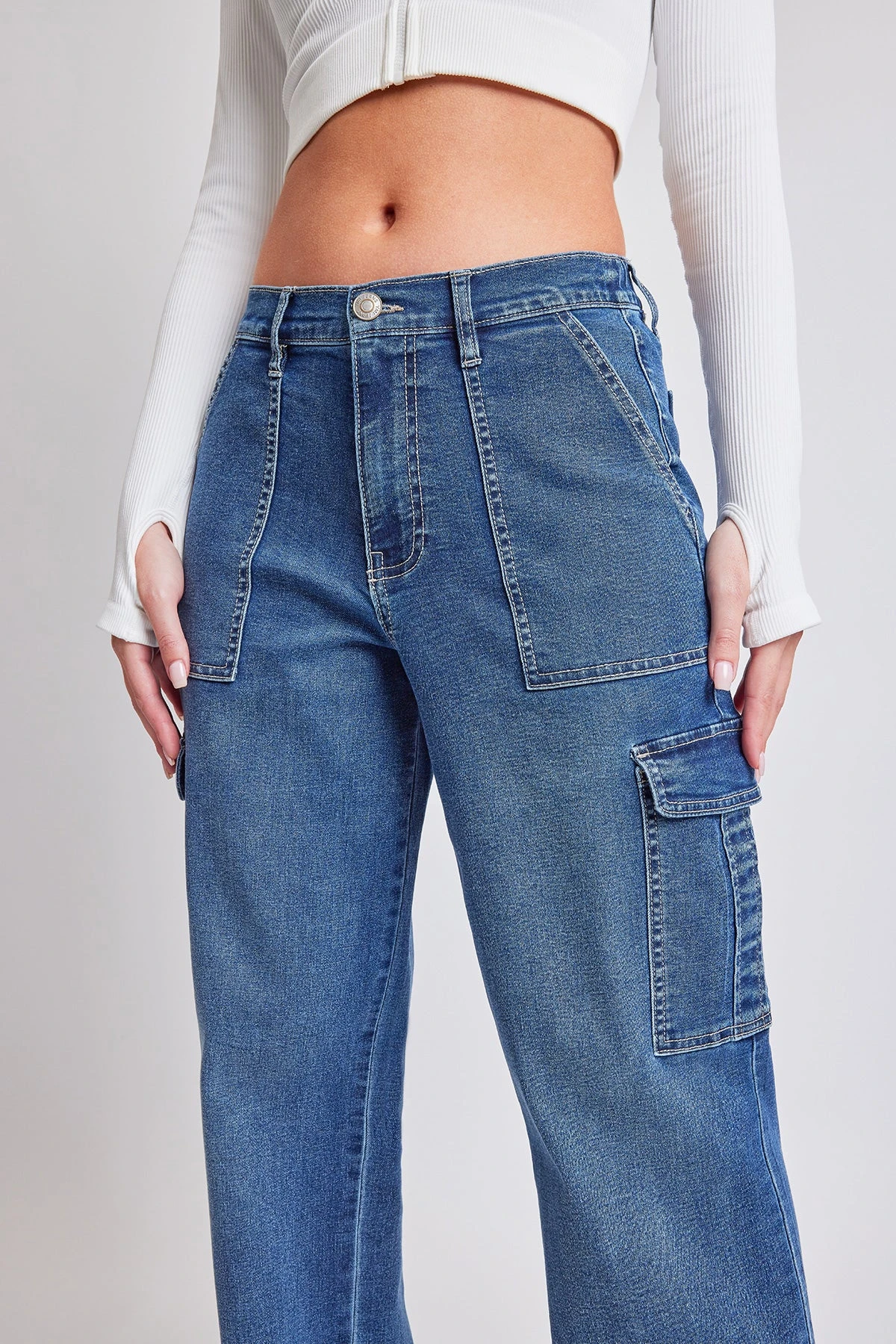 Women's Elastic Waist Straight Leg Cargo Jean 14 Women's Elastic Waist Straight Leg Cargo Jean - Image 12