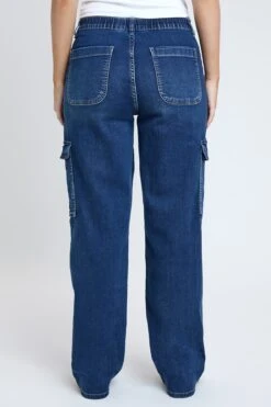 Women's Elastic Waist Straight Leg Cargo Jean 26 Women's Elastic Waist Straight Leg Cargo Jean -Wana Fashion Shop P114740 S36 3