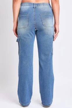 Women's High Rise Elastic Waist Cargo Straight Leg Jeans -Wana Fashion Shop P114762 08NT 3