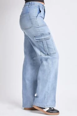 Women's High Rise Elastic Waist Cargo Straight Leg Jeans -Wana Fashion Shop P114762 36C 2