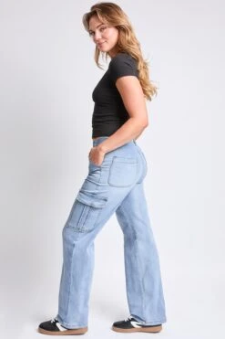 Women's High Rise Elastic Waist Cargo Straight Leg Jeans -Wana Fashion Shop P114762 36C 4