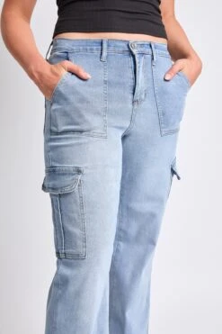Women's High Rise Elastic Waist Cargo Straight Leg Jeans -Wana Fashion Shop P114762 36C 5